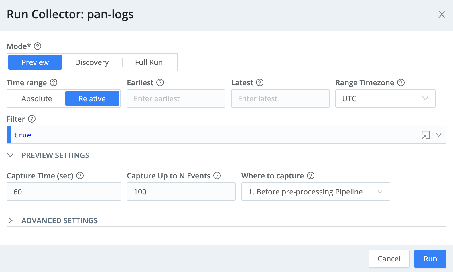 Run Configuration Modal